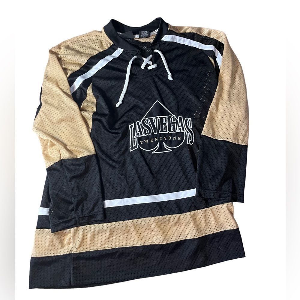 Las Vegas TwentyOne  Mesh Hocky Jersey  Black and Gold Sz XXL